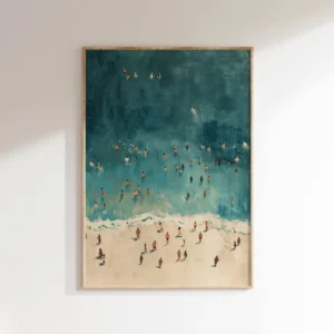 1PC Frameless Summer Tiny People Swimming in Ocean Posters Print Canvas Painting Modern Minimalist Wall Art Bedroom Home Decor